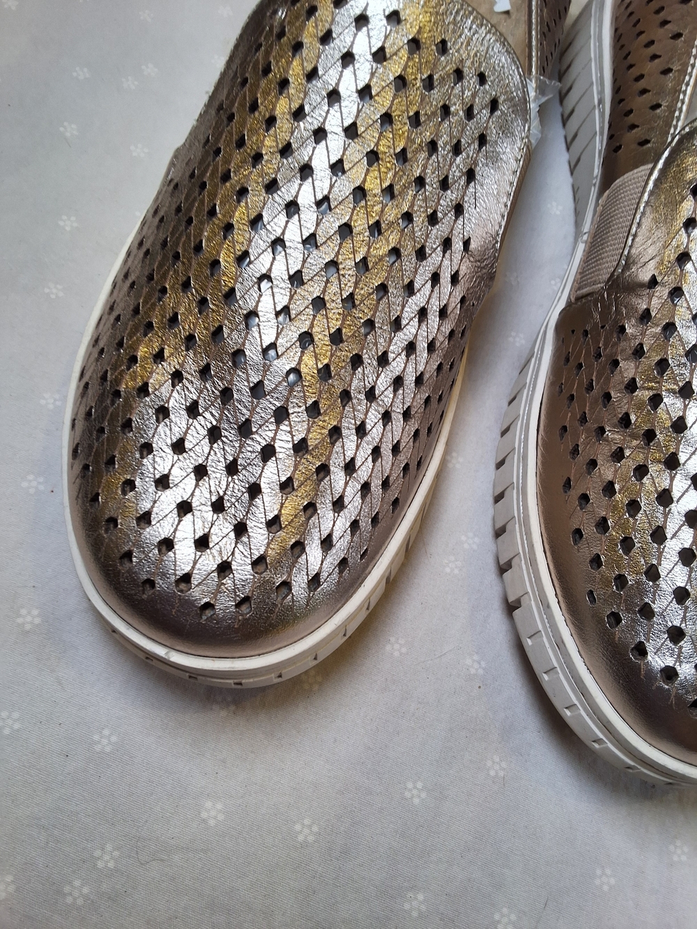 Bella Vita Metallic Gold Perforated Slip-On Loafers - Picture 8 of 8